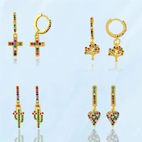 korean fashion cross heart dangle earrings for women vintage fine colorful zircon pendant ear buckle girl cute k pop accessories