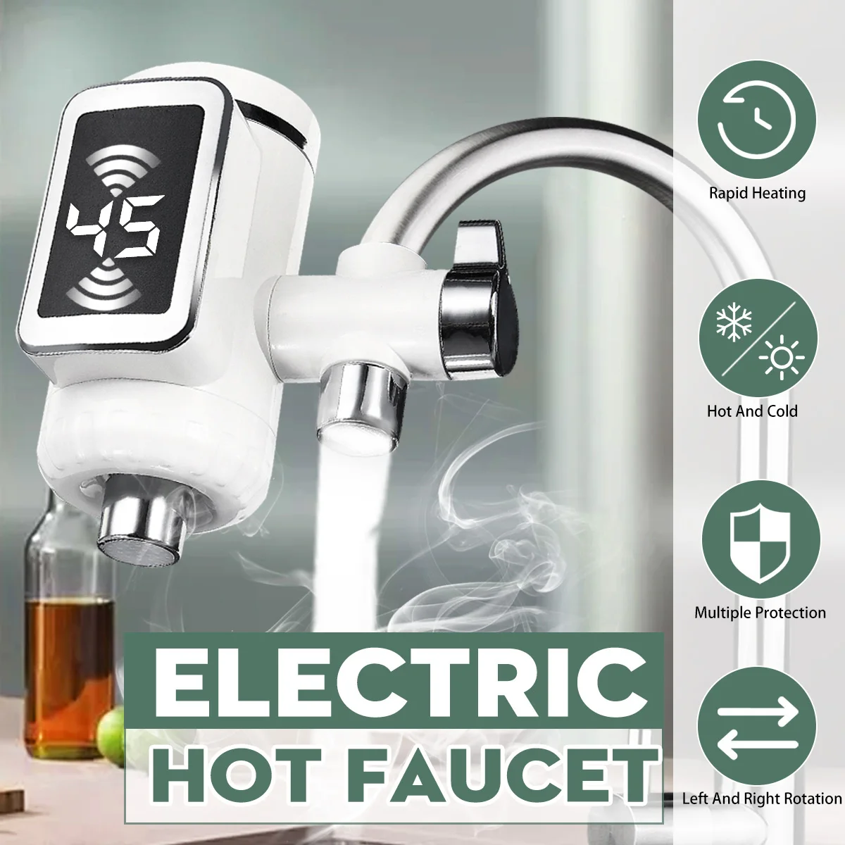 Electric Hot Faucet Water Heater Kitchen Cold Heating Faucet Tankless Digital Instantaneous Water Heater Water Tap with Adapter