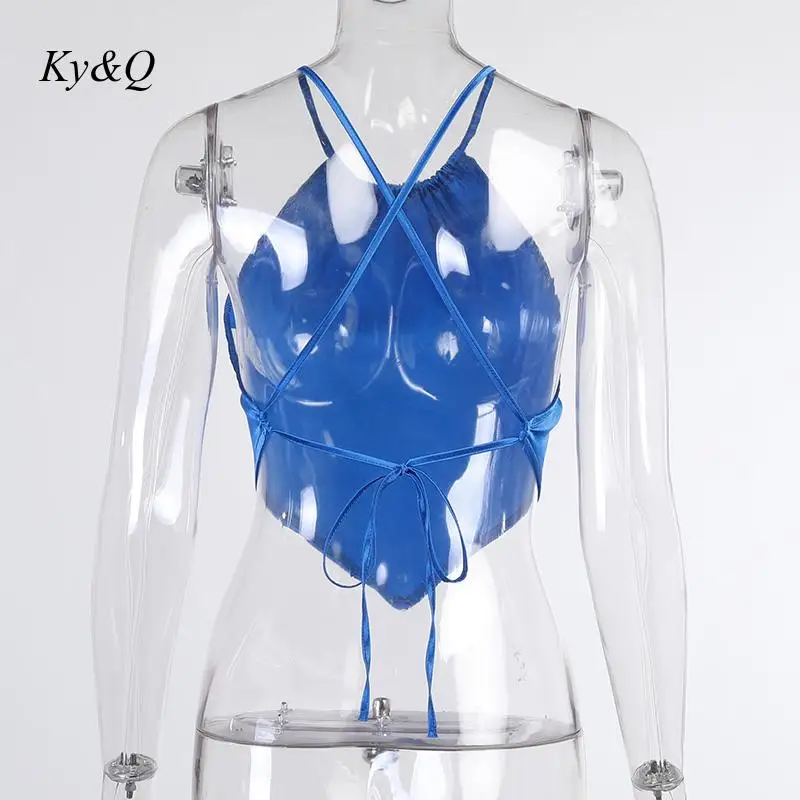 Однотонный Сексуальный Атласный укороченный топ с лямкой на шее без рукавов