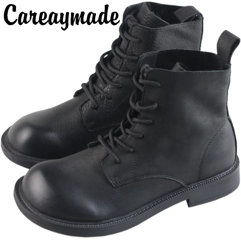 Careaymade-Handmade 100% Genuine leather short boots,women's flat heel big head boots,Women leisure shoes warm women boots