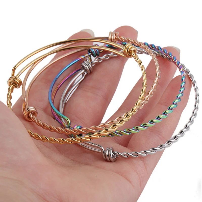 

2pcs Fashion Twist Bracelet Stainless Steel Blank Adjustable Expandable Wire Bracelets Bangles For DIY Charm Bangle Jewelry