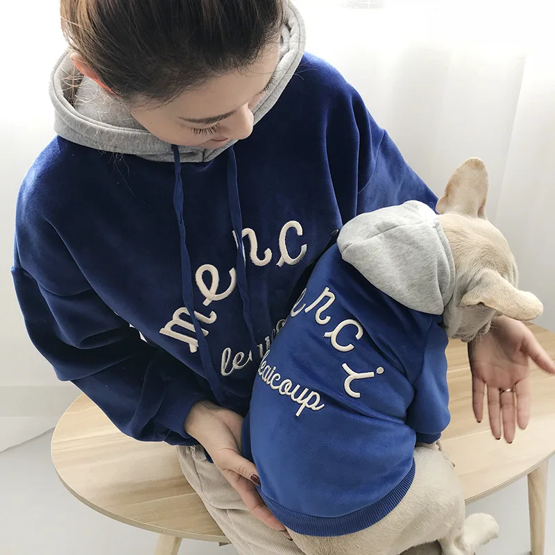 

Autumn and winter cat and dog clothing pet parent-child hooded double-sided fleece short beautiful dog hoodie