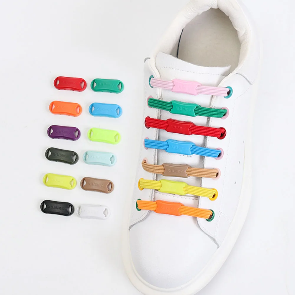 

1 Pair Buckle Lock No Tie Shoelaces Elastic Reticulated Woven Flat Shoelace Quick Wear In 1 Second Sneakers Lazy Laces