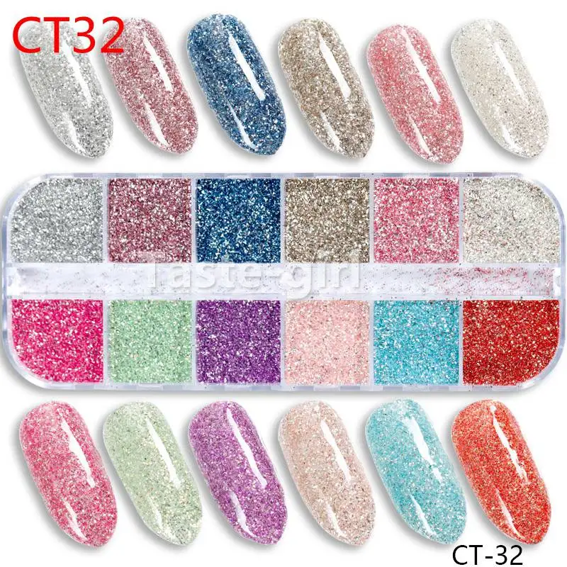 CT32 12 цветов, акриловый набор наклеек для дизайна ногтей с блестками, набор наклеек для поддельных ногтей, советы для украшения, инструменты для маникюра, мыши - Цвет: CT32