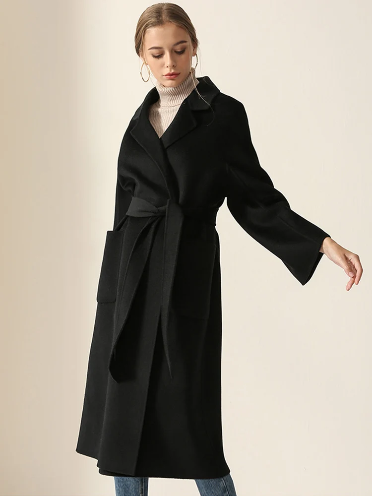 SuyaDream Женское шерстяное пальто ручной работы 100% шерсть женские ремни с двумя