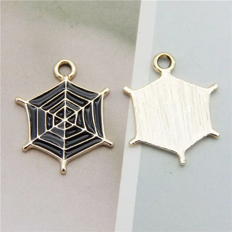 Julie Wang 6PCS Enamel Spider Web Charms Black White Cartoon Halloween Cobweb Pendants Alloy Jewelry Making Accessory | Украшения и