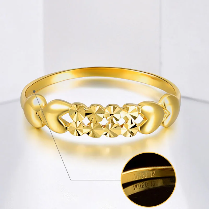 

1PCS New Au750 Real 18K Yellow Gold Ring Women Luck Perfect Heart Pattern Band Ring US6-8