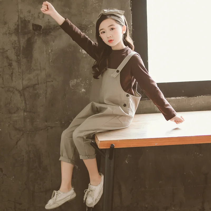 

Solid Color Top Overalls Suit Children Clothing Big Girl Clothes Fashion Autumn Children Clothing Girls Casual Jumpsuits