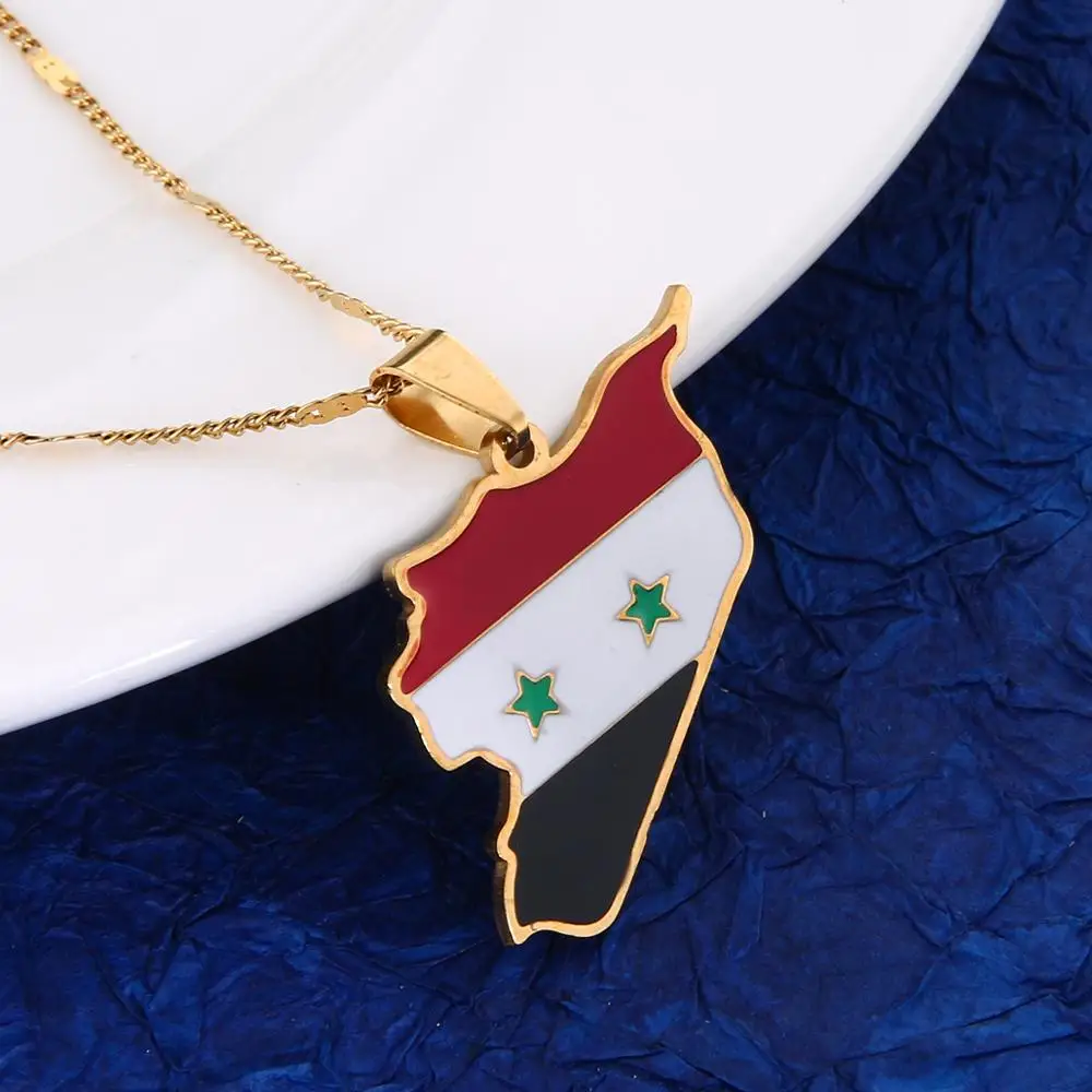 

Stainless Steel Trendy Syria Map Flag Pendant Necklaces Syrians Map Women Jewelry