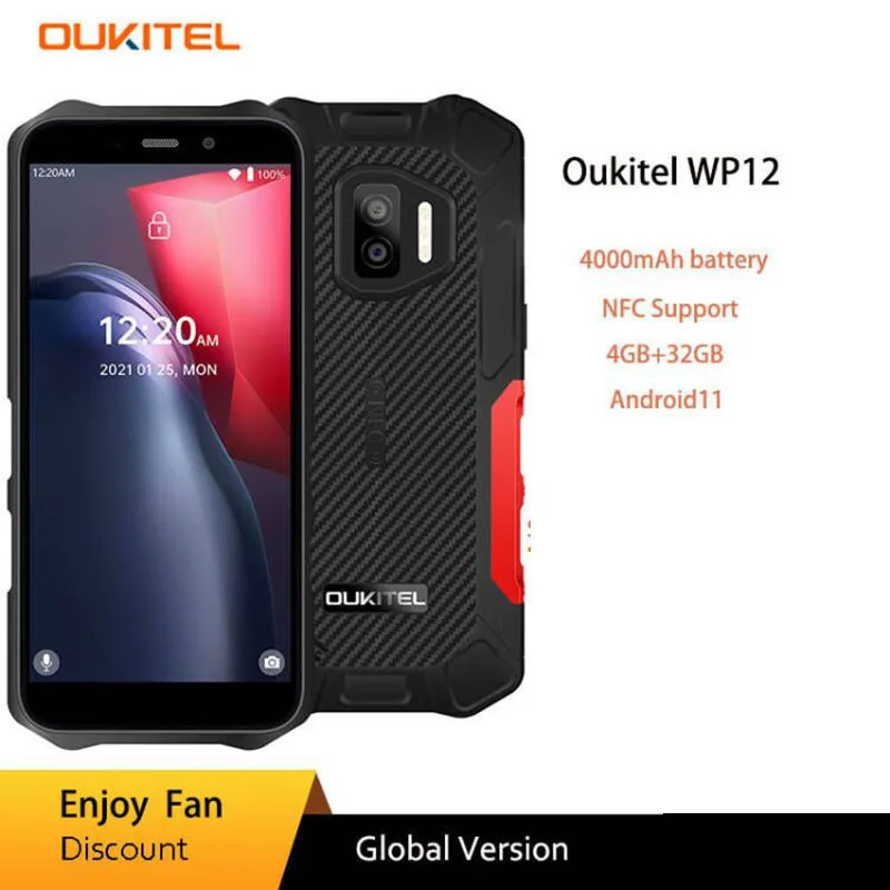 

OUKITEL WP12 IP68 Waterproof Rugged Mobile Phone Android 11 5.5'' HD+ 4GB RAM 32GB ROM MT6761D 4000mAh Smartphone NFC Cell Phone