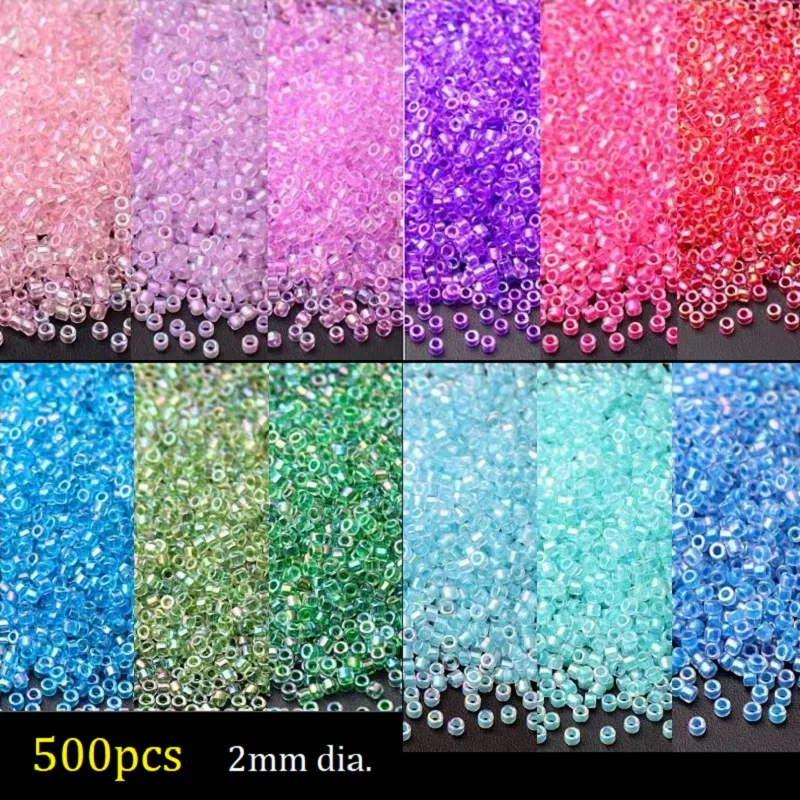 

500pcs 2mm Transprament Round Glass Beads DIY Pearl Seed Bead for Needlework Necklace Bracelet Jewelry Making Sewing Accessories