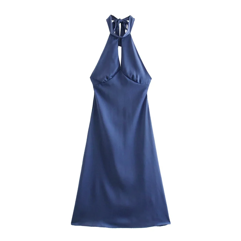 

MESTTRAF Sexy 2022 Women With Gathered Soft Touch Party Midi Dress Vintage Halter Backless Back Zipper Female Dresses Vestidos