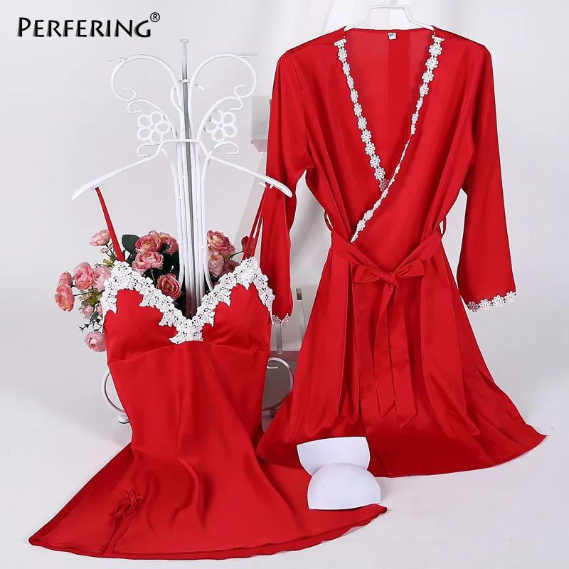 Perfering 2/шт. Сексуальное женское белье женская ночная рубашка атласная с рукавом