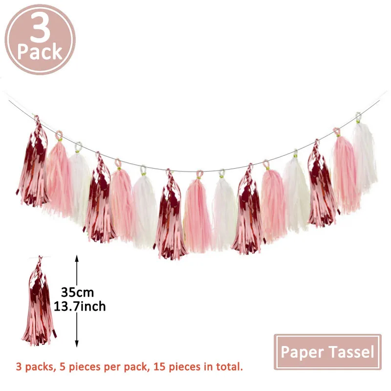 

Happy Birthday Paper Banner Rose Gold Tassel Garland Confetti Air Balloons Adult Kids Baby Boy Girl Party Decorations 30 40 50