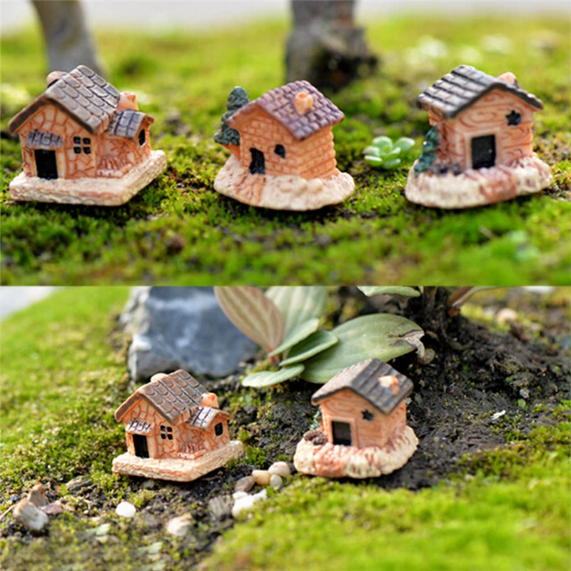 

1/3PCS 4styles Mini House villa Woodland Fairy Figurines Castle DIY Fairy Garden Miniatures Castles Terrarium Figurines