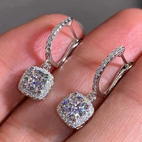 new 925 new trendy square shape drop earrings brilliant bridal engagement wedding jewelry elegant female dangle earring fine gif