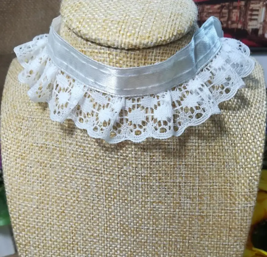 1 ярд плиссированная белая кружевная лента с вышивкой ткань 3 см вуаль воротник