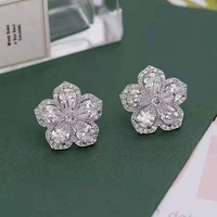 fashion cherry blossom stud earrings inlay aaa cubic zirconia japan korea style fine jewelry for women wedding valentines gift