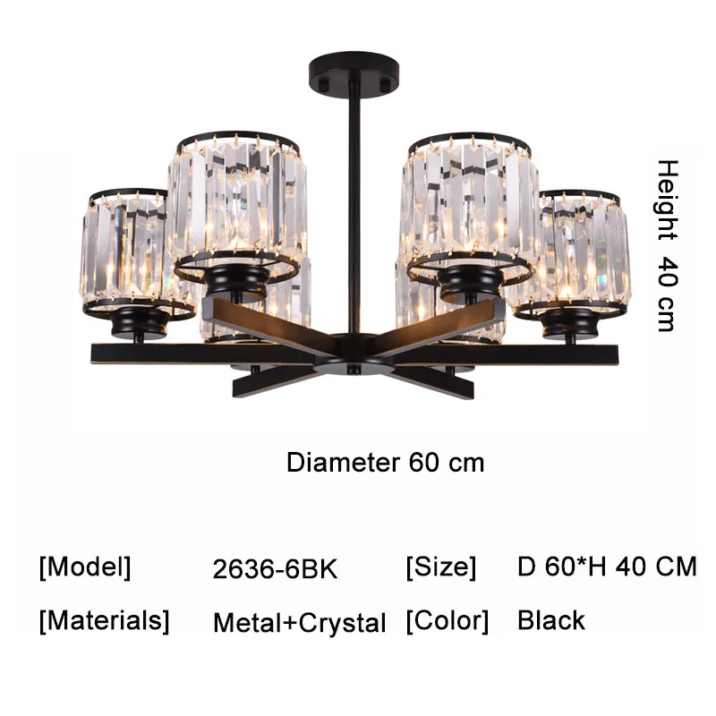 6 Light Black Современные светодиодные люстры Хрустальные потолочные светильники люстры для спальни гостиной домашние люстры Deco Luminaria - Цвет абажура: 6 Light Black