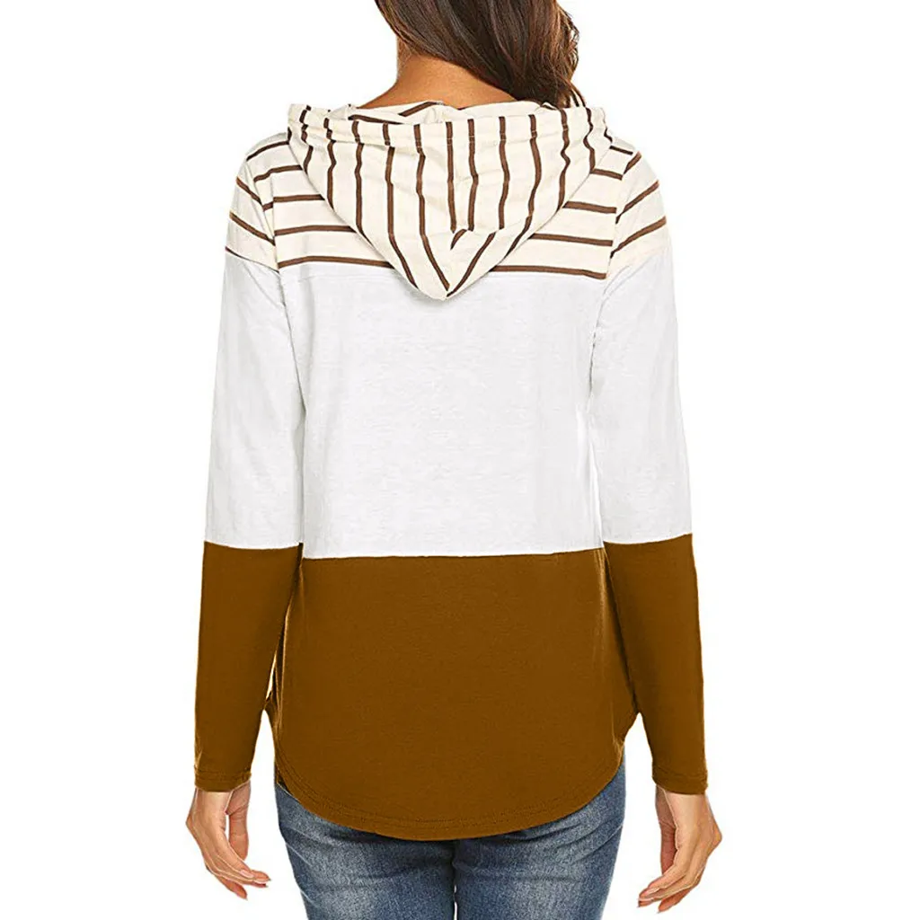 Топы с капюшоном 2019 женские повседневные толстовки в полоску свободные на