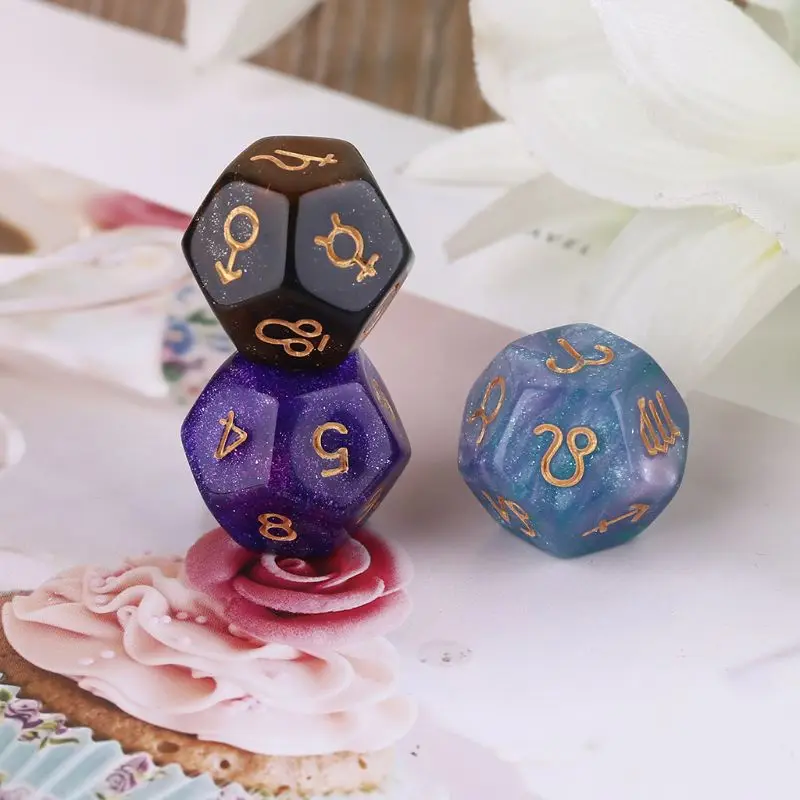 

3pcs/set Dichromatic D12 Polyhedral Astrology Dices for Constellation Divination Board Games