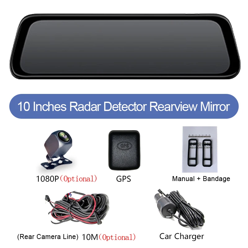 ADDKEY 10'' Stream media Car Dvr RearView Mirror Camera dual lens 1080P Speedcam AntiRadar Detector for Russia Dashcam Camcorder images - 6