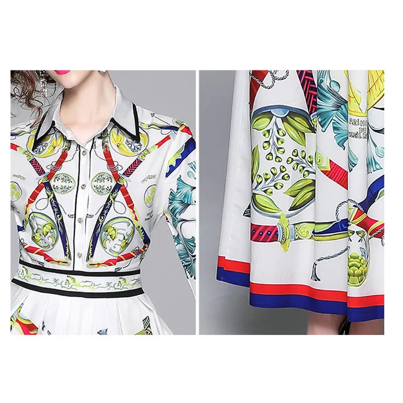 

New 2019 Autumn Winter Women Design Dress Plus Size Long Sleeve Printed Vintage Dress Ladies Elegant Runway Dress