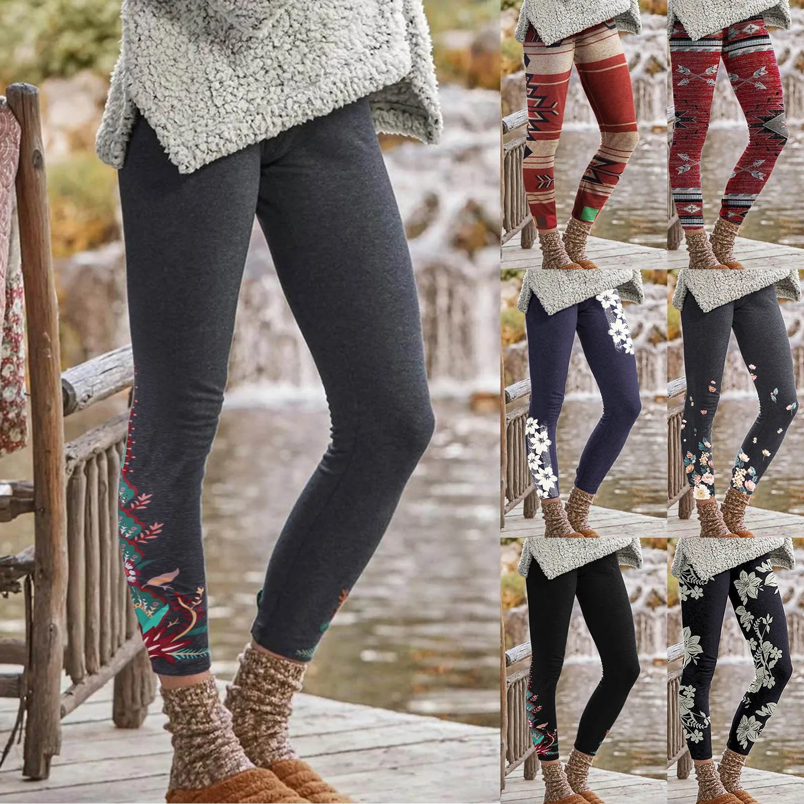 

Women Leggings Casual Boho Print Leggings Splice Pants Slim Elasticity Exercise Fitness Yoga Pants Trousers Sport Woman Tights