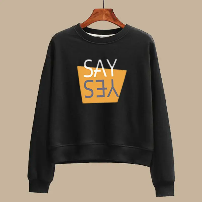 

Fall Cotton Sweatshirt WomenCropped Printing Letters Graphic Crewneck Crop Top Loose Thick Hoodie Pullovers