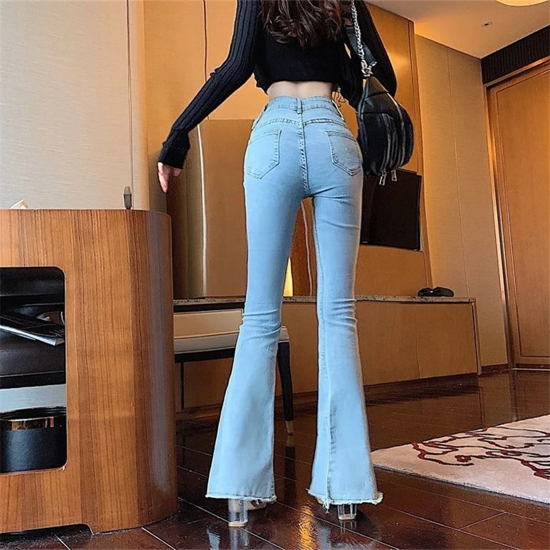 

Black Slim High Waist Flared Jeans Womens Classical Solid Denim Bell Bottom Pants Casual Trendy Butt Lifting Trousers Tall Girl
