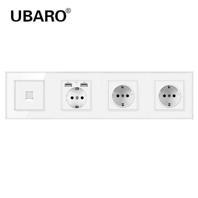 UBARO немецкий стандарт закаленное стекло панель настенная розетка телефон два