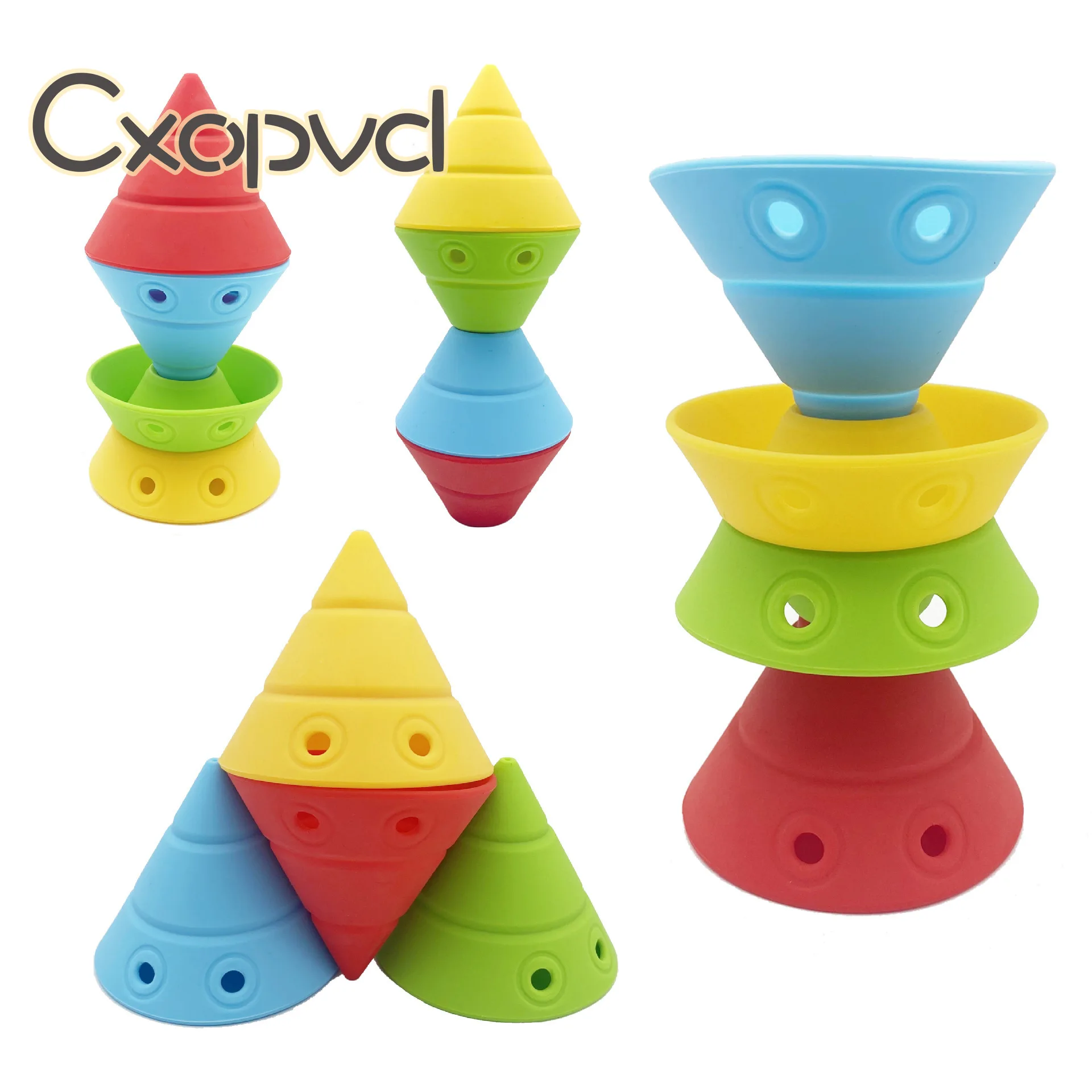 

Kids Silicone Building Stacking DIY Puzzle Early Teaching Geometry Sensory Rainbow Tower Triangle Children's Toys