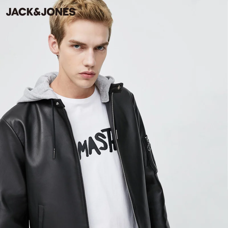 Мужская кожаная куртка из овечьей кожи со съемным капюшоном|Мужские кожаные