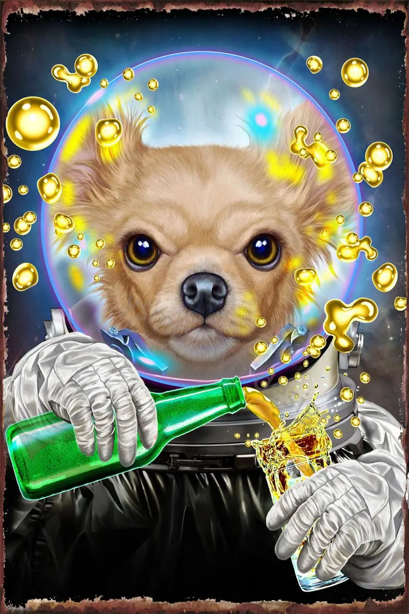 

Жестяные пластины в виде астронавта чихуахуа, декор для стен, декор комнаты, Ретро винтажный металлический знак, жестяной знак для творчест...