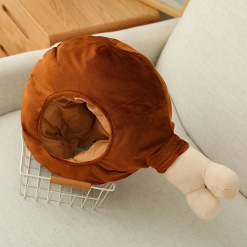 

Lovely Cartoon Chicken Leg Drumstick Plush Hat Funny Stuffed Toys Headgear Warm Earflap Cap Cosplay Party Photo Props