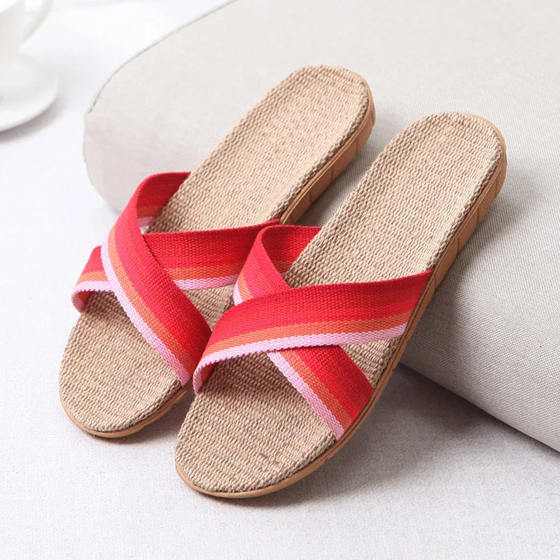 Лидер продаж льняные домашние тапочки большие размеры 35 44 женская домашняя обувь