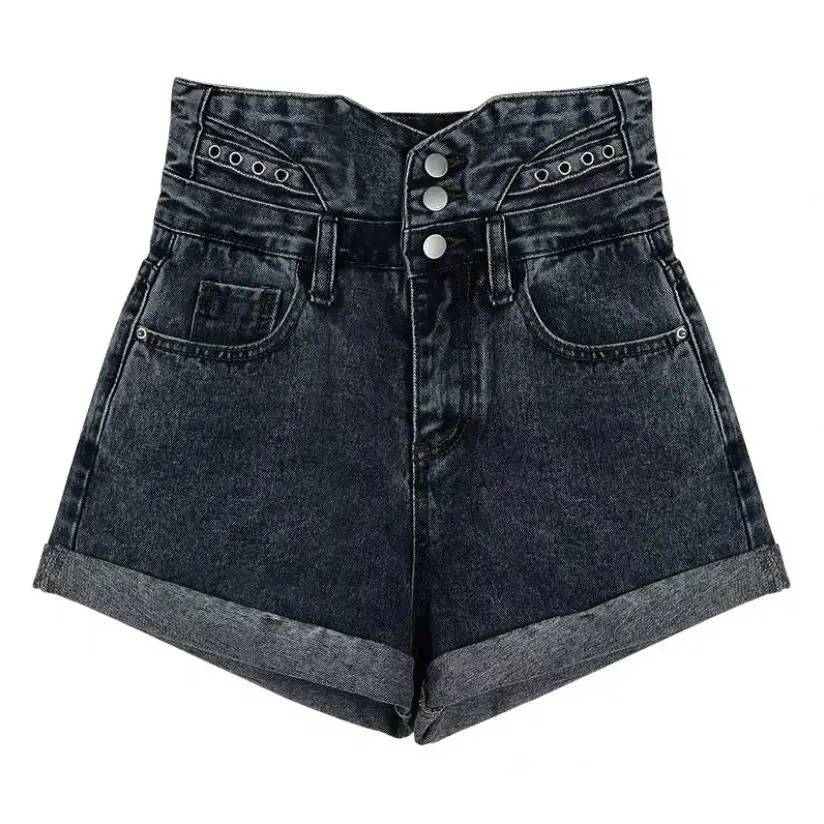 

Large size high waist thin Wide Leg Denim Shorts women's 2021 summer new fashion hem loose A-line hot pants [delivery within 15