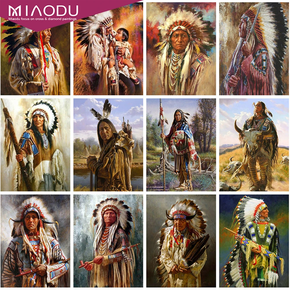 

Miaodu Diamond Painting Kit Portrait Diamond Embroidery Cross Stitch Indians Pictures Of Rhinestones Full Mosaic Handmade Gift