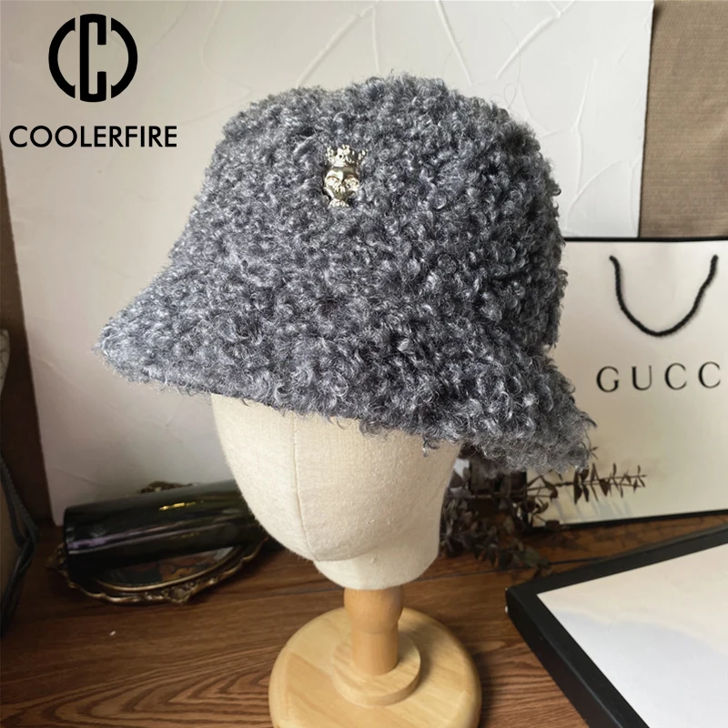 

Шапка в рыбацком стиле, зимняя плюшевая бархатная шапка для женщин, женская утолщенная Панама Bob, уличная теплая овечья шапка из искусственн...