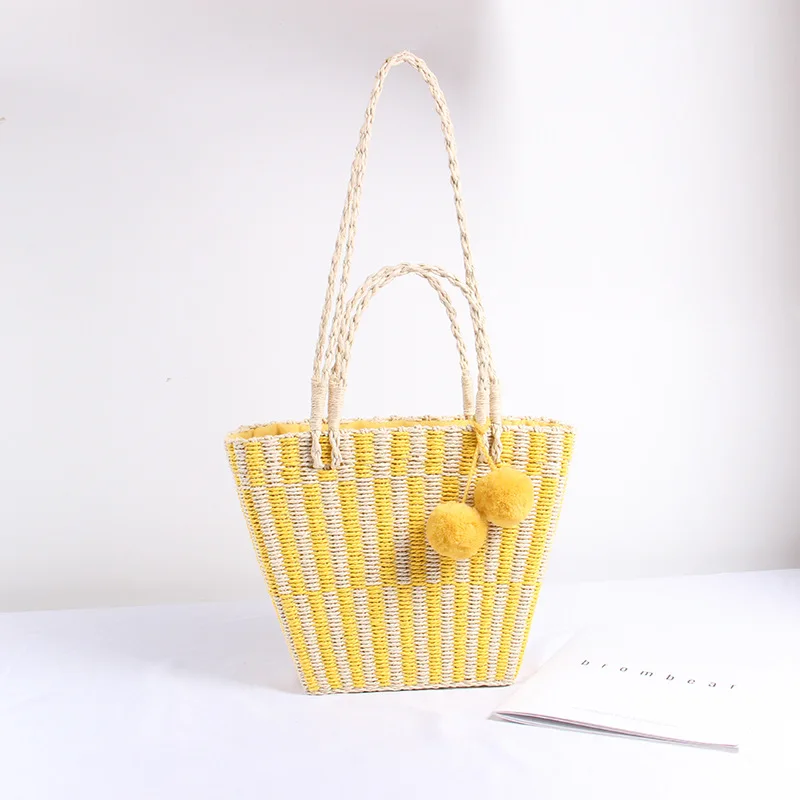 

Hand-woven Bag Women 2018 New Korean Version of Wool Ball Straw Woven Bag Seaside Vacation Beach Single-shoulder Handbags