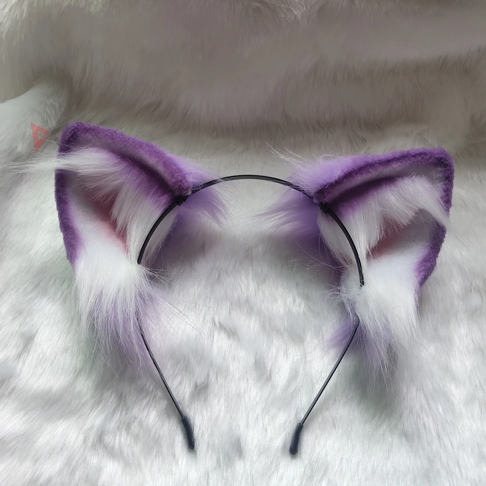 

New Purple Cat Ears Hair Hoop Headwear Hand Made Work For KC Cosplay Party Game Costume Fursuit Accessories Custom Made