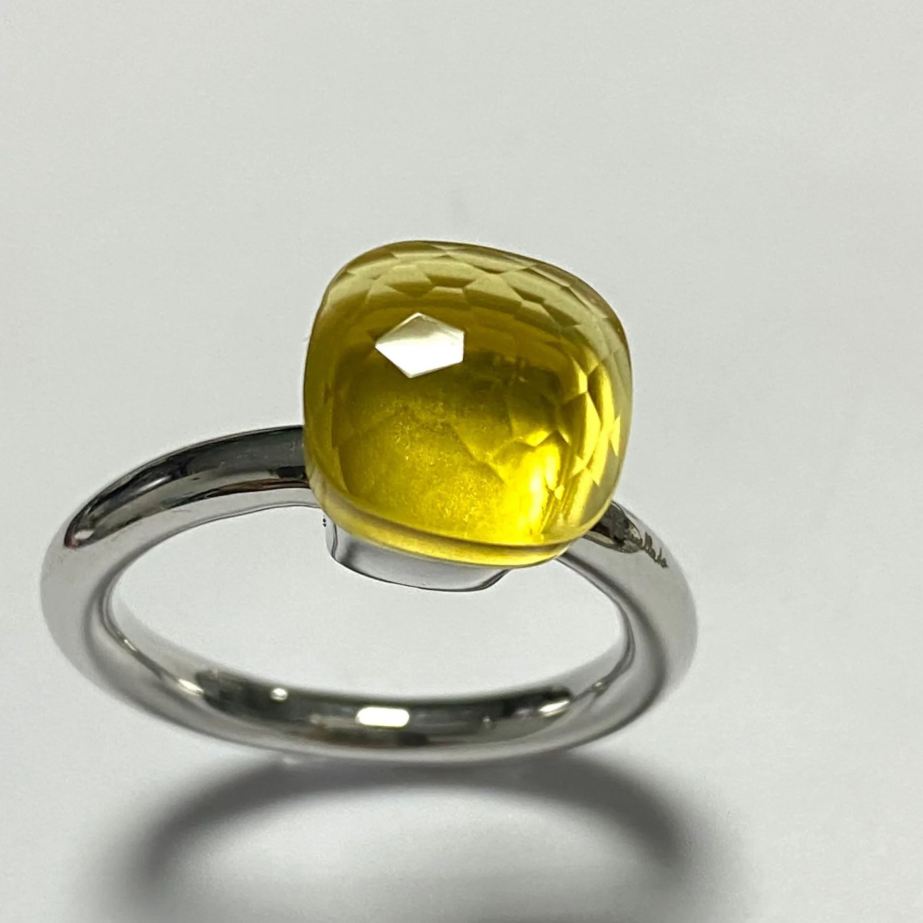 

11.6x7mm Big Stone Natural Lemon Quartz Crystal Candy Ring With Zircon Crystal Ring For Women Jewelry Gift Birthday Classic