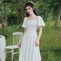 kaunissina square collar vintage wedding dress short sleeve a line simple bridal gowns vestido de noiva long bride white dresses