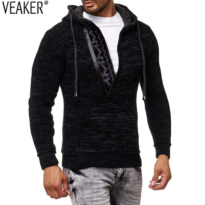 Мужской облегающий свитер на молнии однотонный трикотажный с высоким воротником