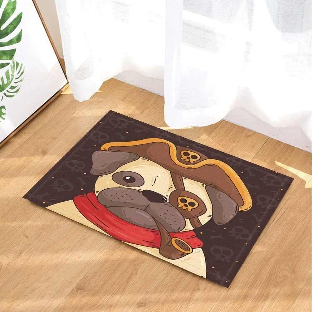 

White background puppy red collar brown hat on brown background Non-slip bathroom decorations velvet floor mat