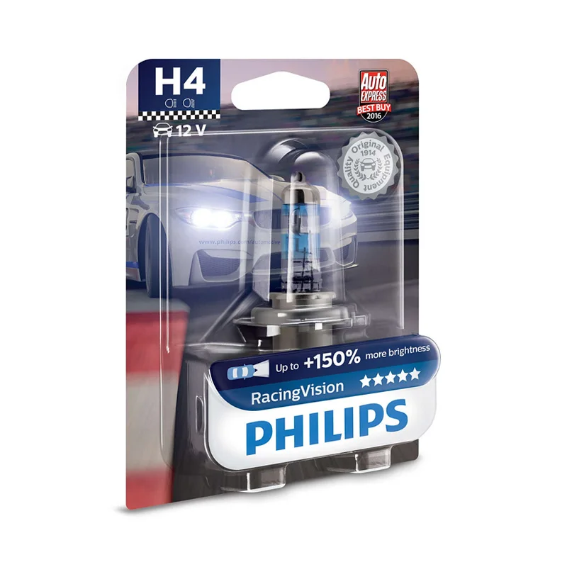 Philips H7 H4 12V 55W Racing Vision галогенная фара 150% ярче автомобильные лампы оригинальные