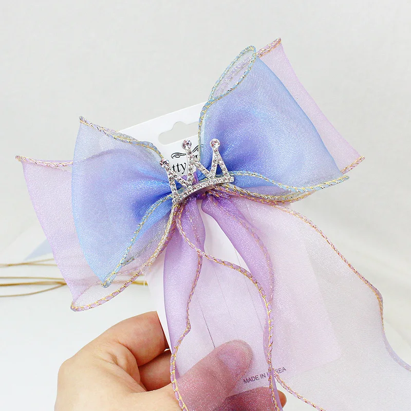 Horquilla con adorno de lazo para ni&ntilde;a, horquilla con doble gradiente, corona, Clip de pico de pato, pasadores adorables y dulces, accesorios para el cabello para beb&eacute;-3