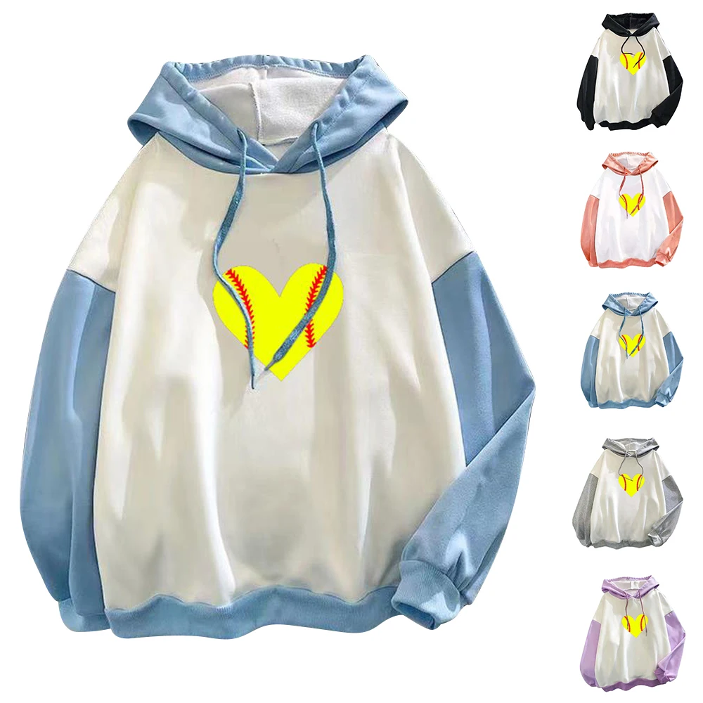 

Regular Hoodies Women's Hooded Sweater Spring Autumn Casual Patchwork Contrast Print Loose Long Sleeve Fashion Young Hoodies