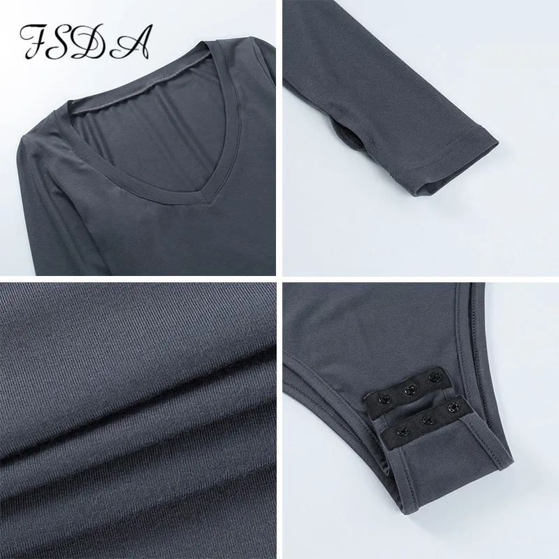 

FSDA V Neck Women Black Bodysuit Sexy Autumn Winter Long Sleeve Body Top Casual Fashion Ladies Party Romper