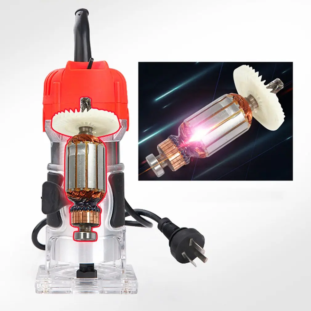 

220V 1/4 850W Trim Router Edge Wood Clean Cuts Power Woodworking Tool 33000RPM trim router Lathe Live Center Taper Tool